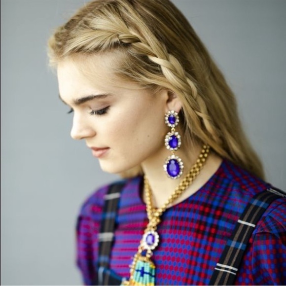 Elizabeth Cole Elegant Purple and Gold Drop Earrings - Picture 3 of 8